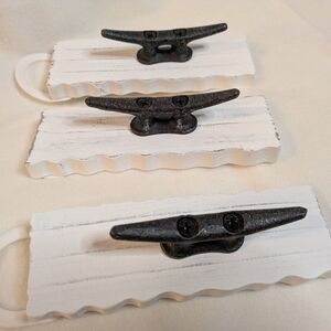 Wall Hooks Cast Iron Nautical Beach  Summer Decor Boat White Wood Set of 3